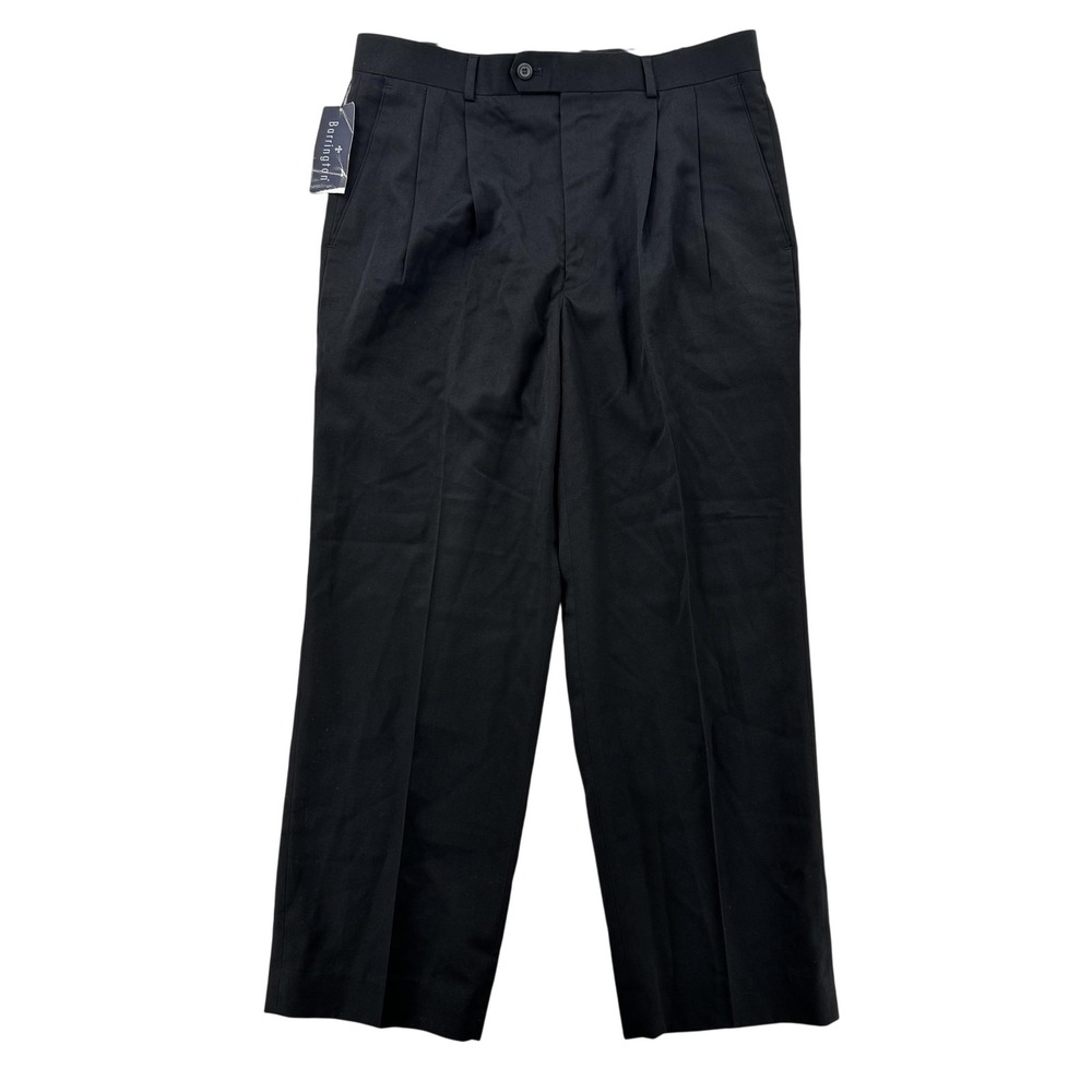 Barrington Pants Mens 34x29 Black Pleated Dress Slacks Polyester Rayon Sears NWT